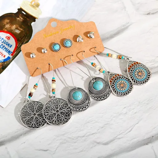 6 Pairs Vintage Boho Tassel Drop Earrings
